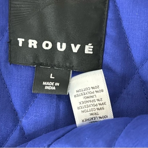 Trouvé black leather moto jacket with blue quilted inside L - Picture 9 of 12